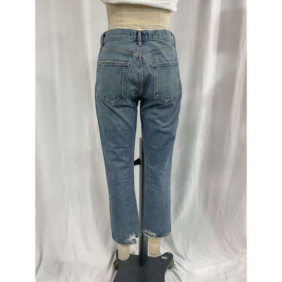 Agolde 'Riley' Blue High Rise Straight Crop Denim Jean Size 28 - Picture 3 of 5